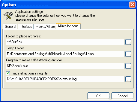 Global settings of Archive Express