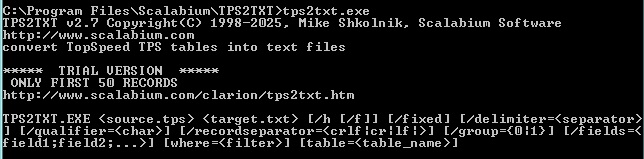 Command line (console) mode for tps2txt