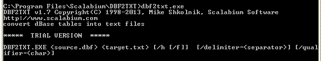 Command line (console) mode for dbf2txt