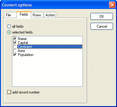 Select the fields for export
